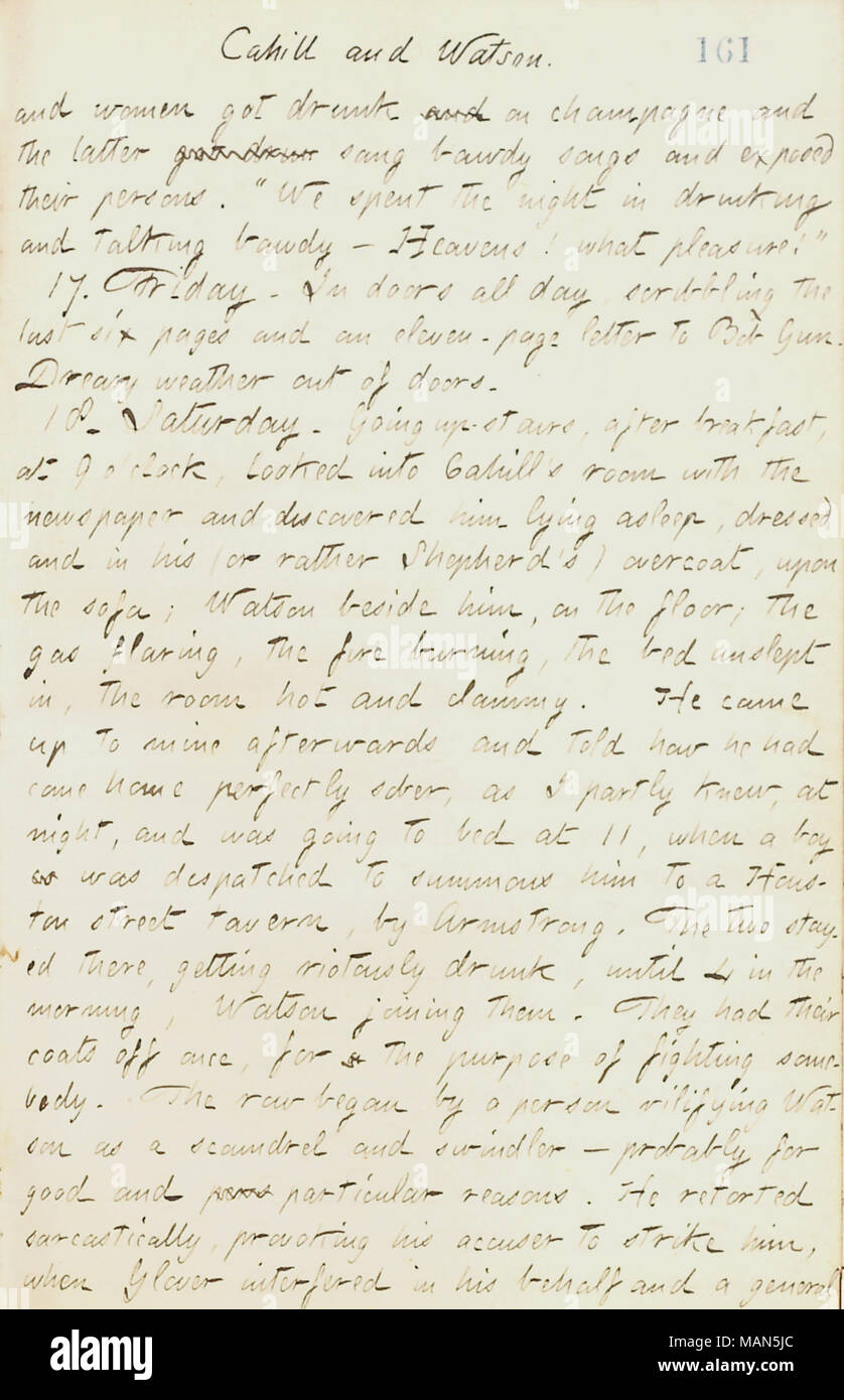 Per quanto riguarda una rissa coinvolgendo Frederick Watson alla House of Commons taverna. Titolo: Thomas Butler diari Gunn: Volume 18, pagina 177, 16 Gennaio 1862 . Il 16 gennaio 1862. Gunn, Thomas Butler, 1826-1903 Foto Stock