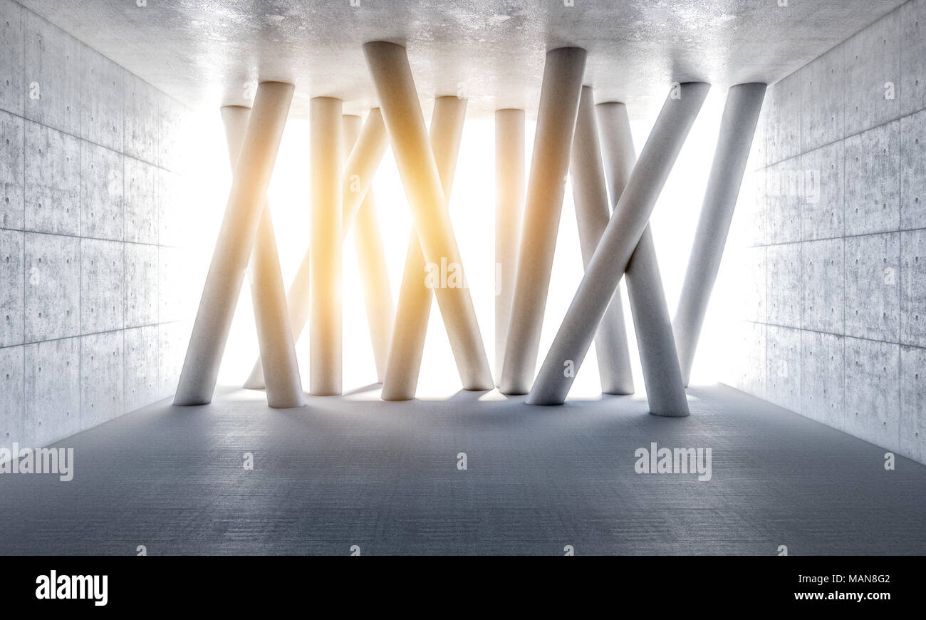 Camera grunge e colonne astratta 3d rendering immagine Foto Stock