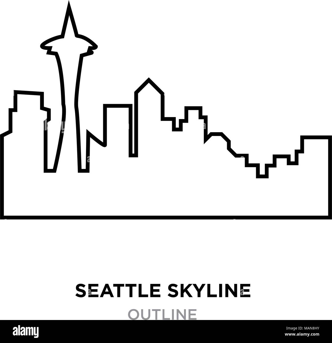 Seattle skyline contorno su sfondo bianco, illustrazione vettoriale Illustrazione Vettoriale