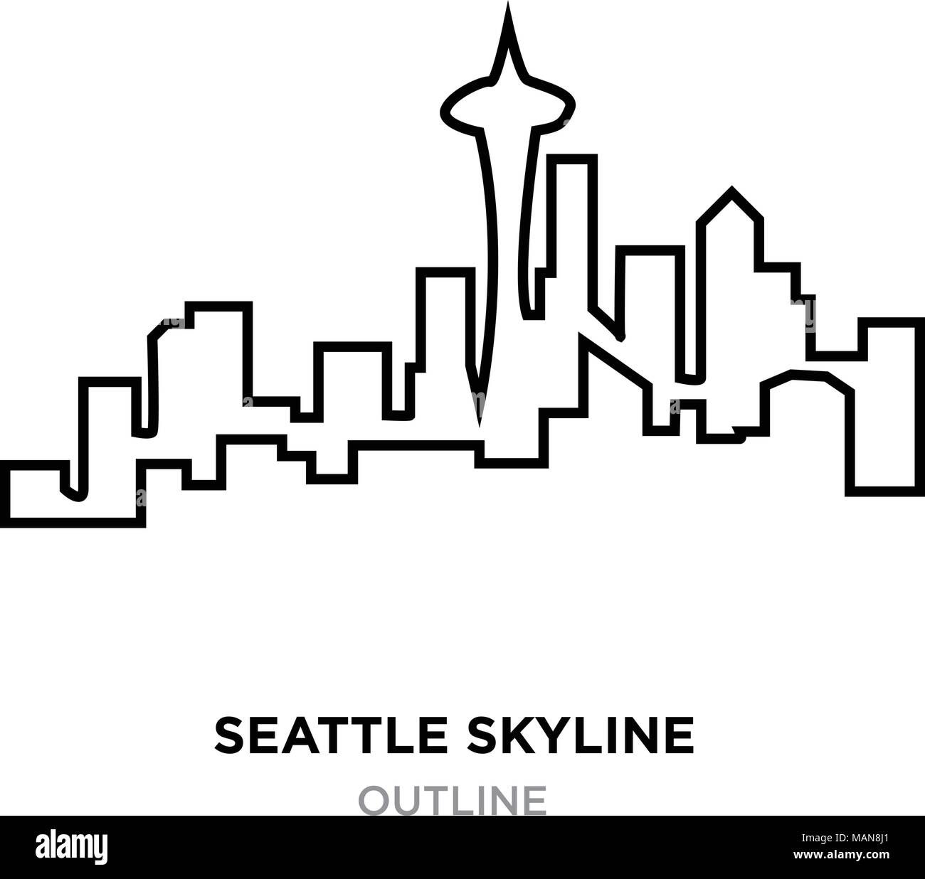 Seattle skyline contorno su sfondo bianco, illustrazione vettoriale Illustrazione Vettoriale