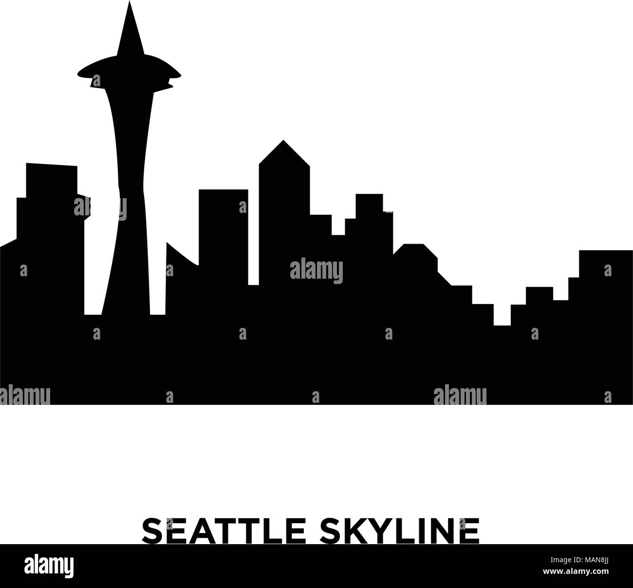 Lo skyline di Seattle su sfondo bianco, illustrazione vettoriale Illustrazione Vettoriale