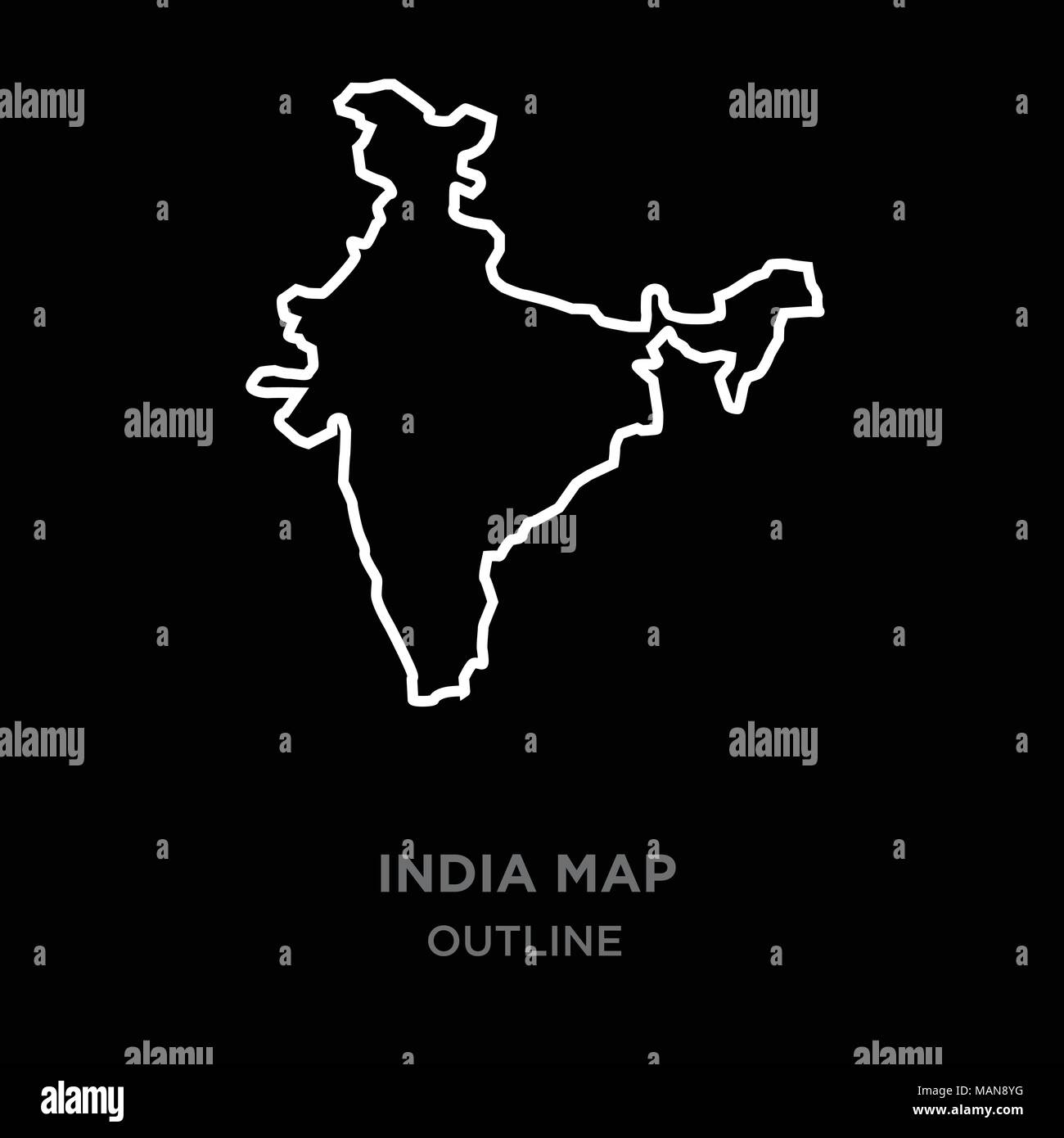 Bordo bianco india mappa png di contorno su sfondo nero, illustrazione vettoriale Illustrazione Vettoriale