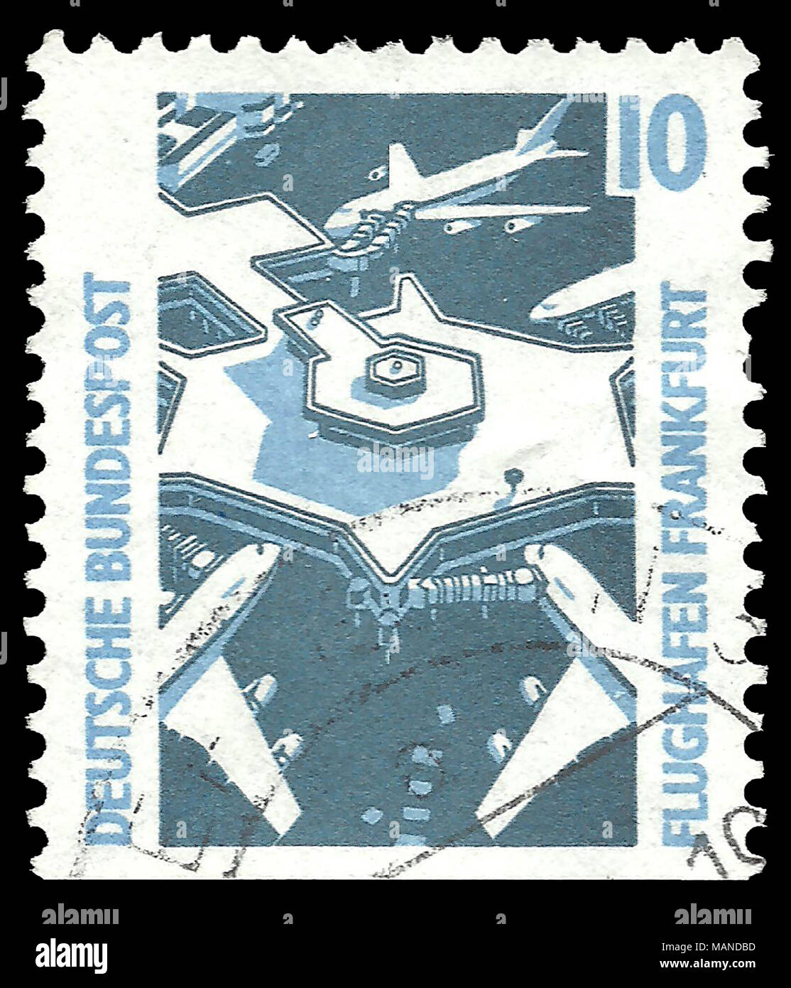 Germania - timbro 1996: Edizione su aeroporti, mostra l'aeroporto di Francoforte Foto Stock