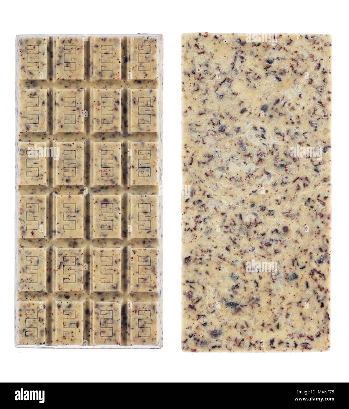 Fatte a mano e cioccolato bio isolati su sfondo bianco Foto Stock