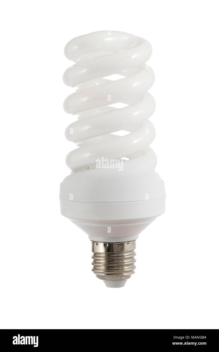 Risparmio energetico lampada fluorescente lampadina isolati su sfondo bianco Foto Stock