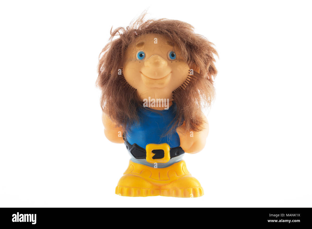 Giocattolo vintage. Rubber Doll isolato su uno sfondo bianco Foto Stock