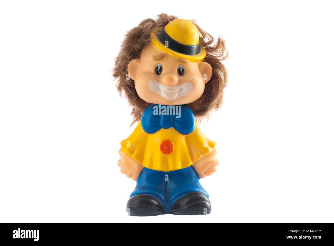 Smiley claun. Rubber Doll isolato su uno sfondo bianco Foto Stock