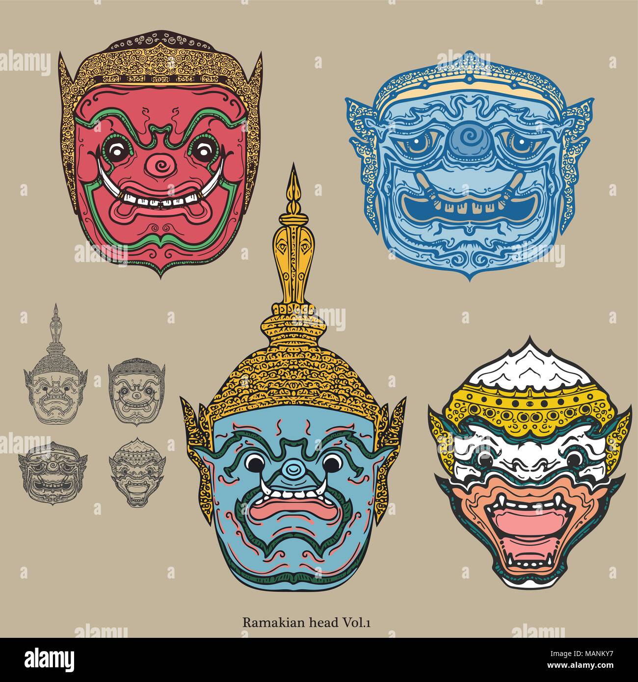 Bells closeup tempio in Thailandia,pagoda Illustrazione Vettoriale
