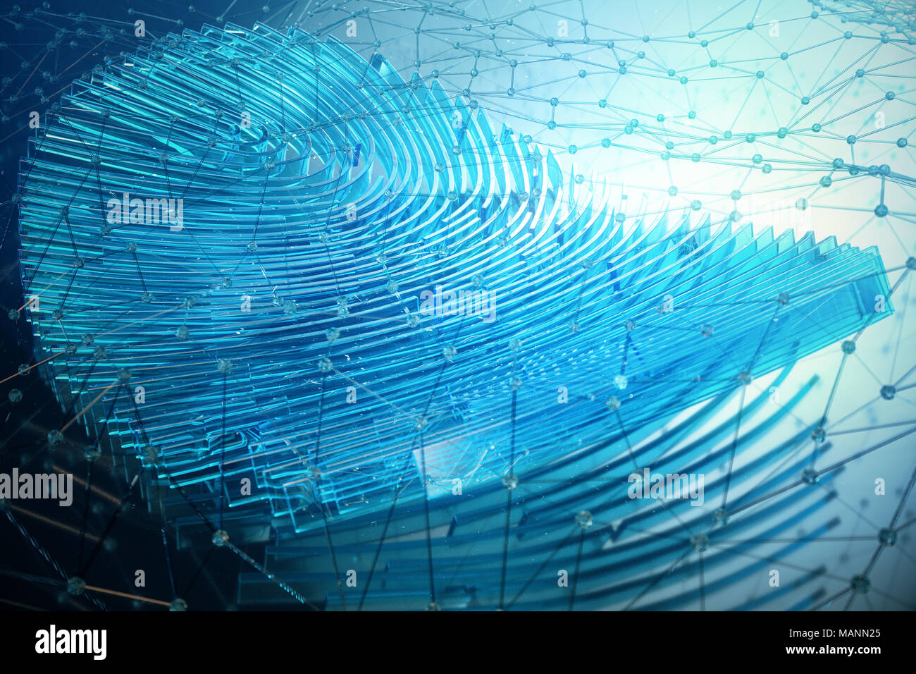 La scansione delle impronte digitali del sistema di identificazione. Scansione delle impronte digitali fornisce accesso di sicurezza con identificazione biometrica. Il rendering 3D Foto Stock