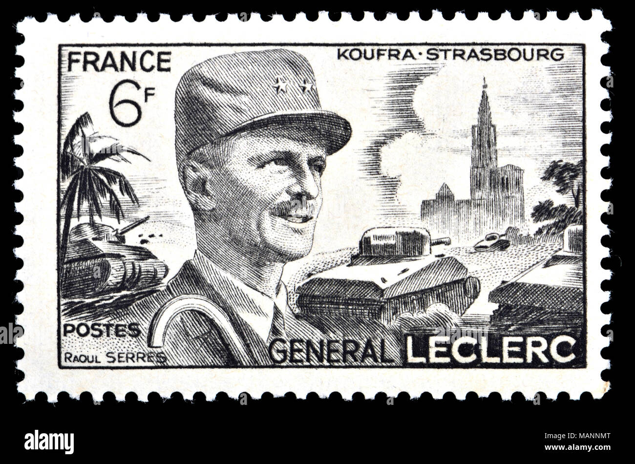 Il francese francobollo (1948) : Philippe François Marie Leclerc de Hauteclocque / General Leclerc (1902 - 1947) francese generale durante il secondo mondo W Foto Stock