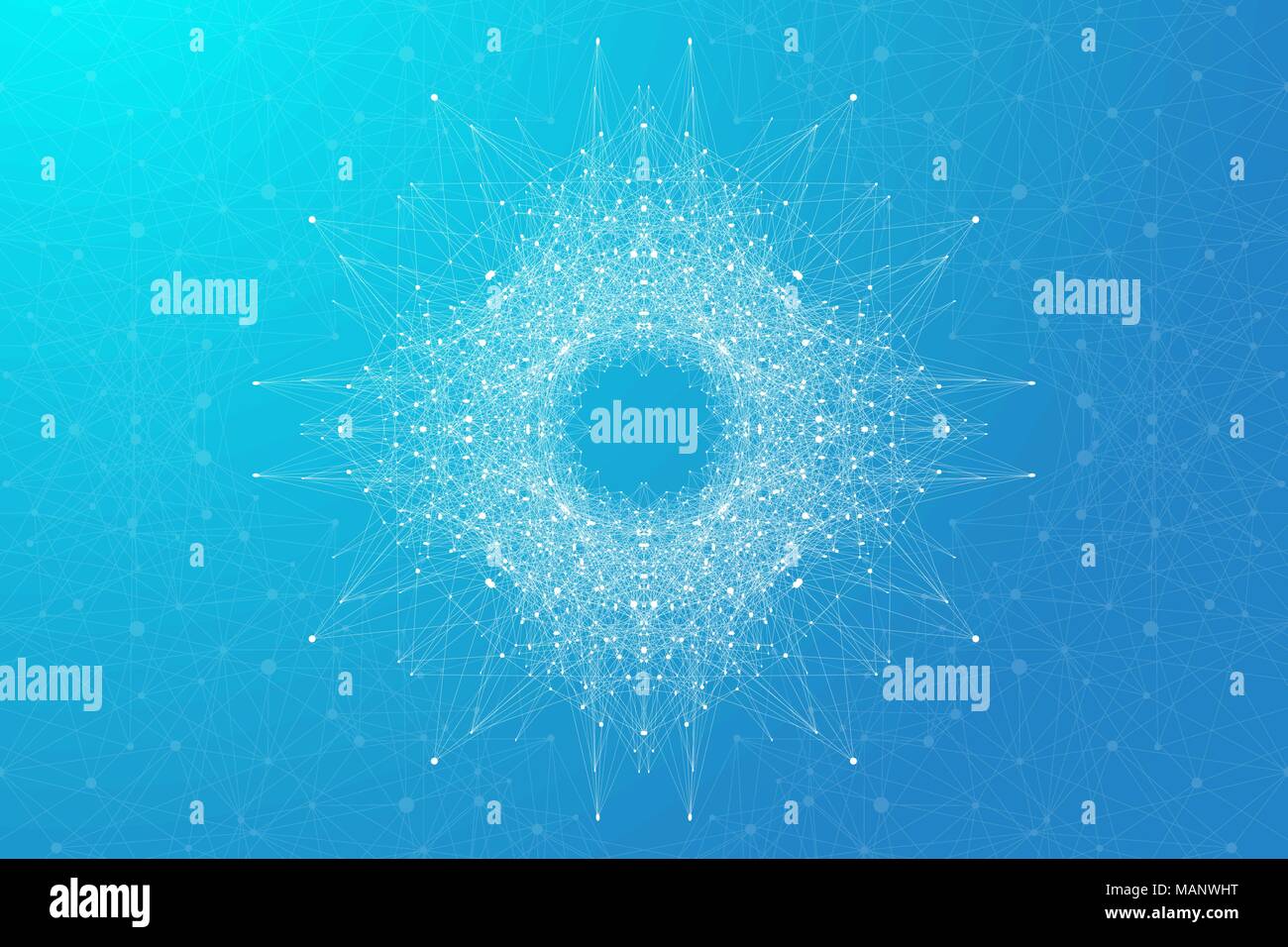 Elemento frattale collegati con linee e punti. Grande complesso di dati. Sfondo virtuale di comunicazione o di composti di particelle. I dati digitali di visualizzazione, array minimo. Plesso linee. Illustrazione Vettoriale. Illustrazione Vettoriale