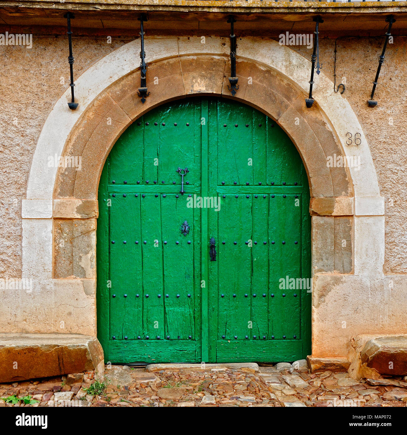 Porta in Castrillo de los Polvazares, Castilla y León. Spagna Foto Stock
