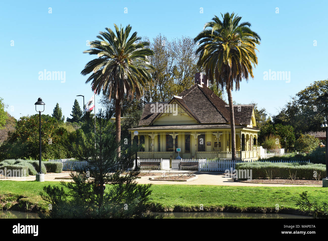 FULLERTON, CALIFORNIA - Febbraio 7, 2018: Fullerton Arboretum Casa del patrimonio. La casa è stata costruita dal dottor George Crook Clark, nel 1894. Foto Stock