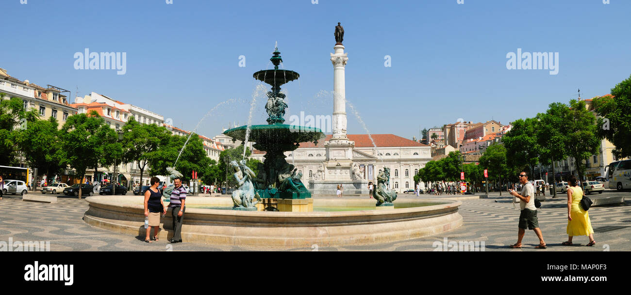 Piazza Rossio o Praça Dom Pedro IV, la piazza principale di Lisbona. Portogallo Foto Stock