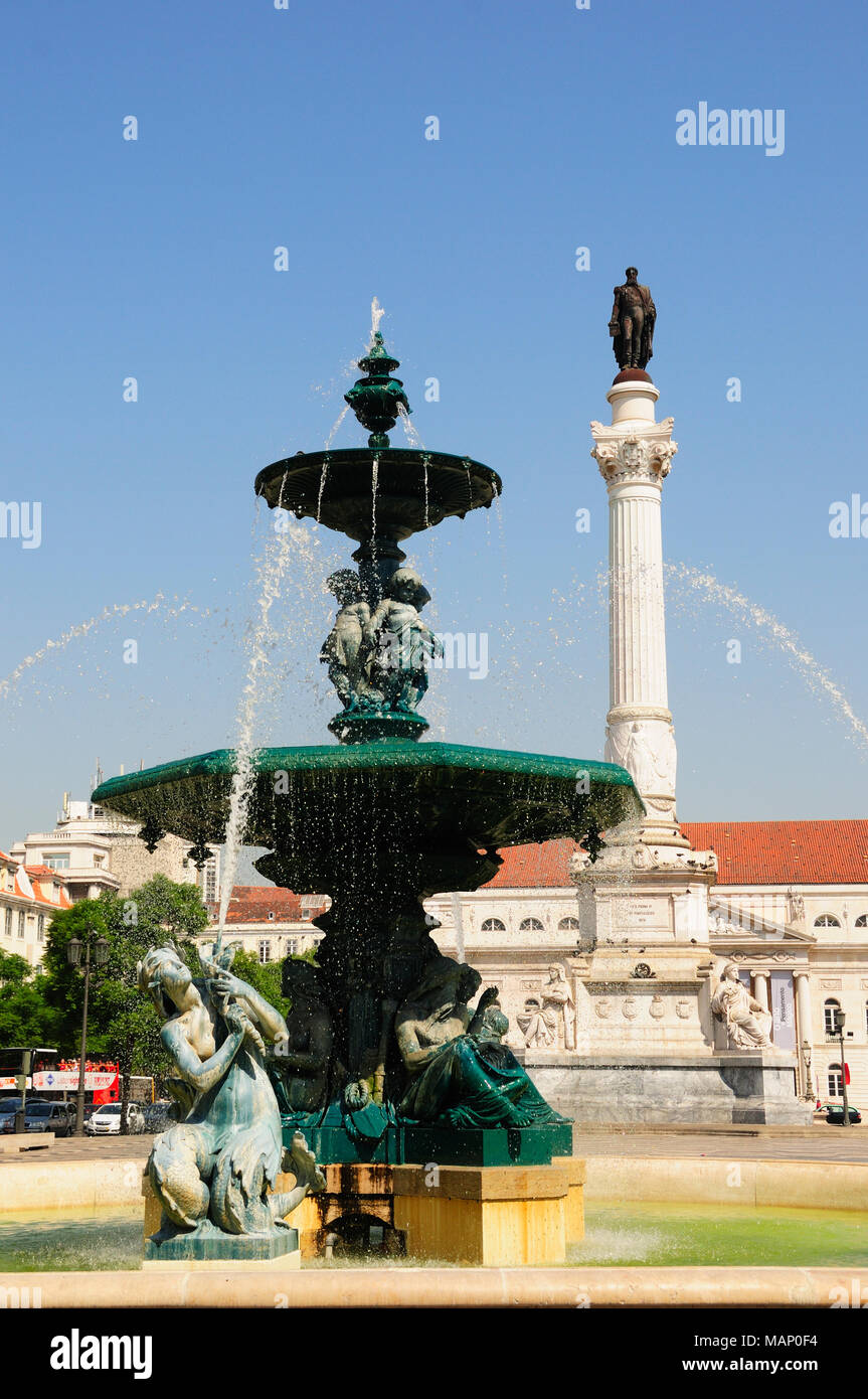 Piazza Rossio o Praça Dom Pedro IV, la piazza principale di Lisbona. Portogallo Foto Stock