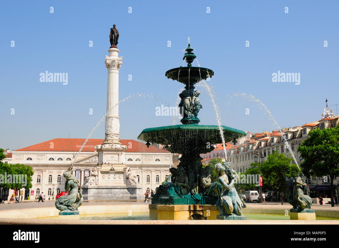 Piazza Rossio o Praça Dom Pedro IV, la piazza principale di Lisbona. Portogallo Foto Stock