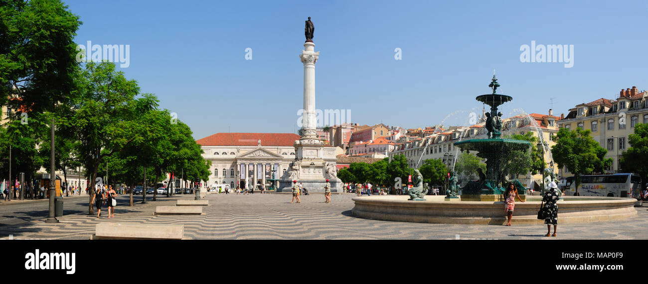 Piazza Rossio o Praça Dom Pedro IV, la piazza principale di Lisbona. Portogallo Foto Stock