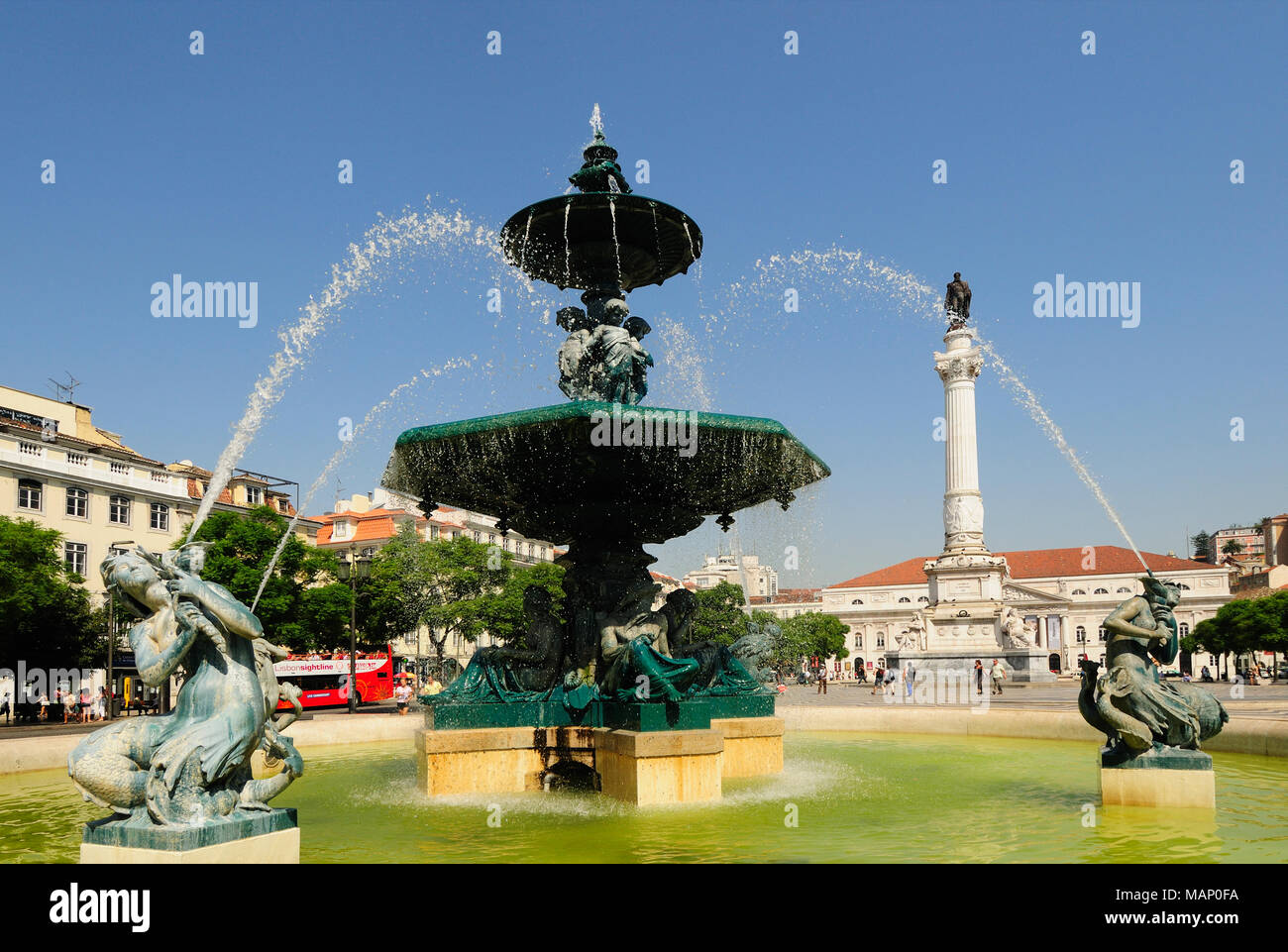 Piazza Rossio o Praça Dom Pedro IV, la piazza principale di Lisbona. Portogallo Foto Stock