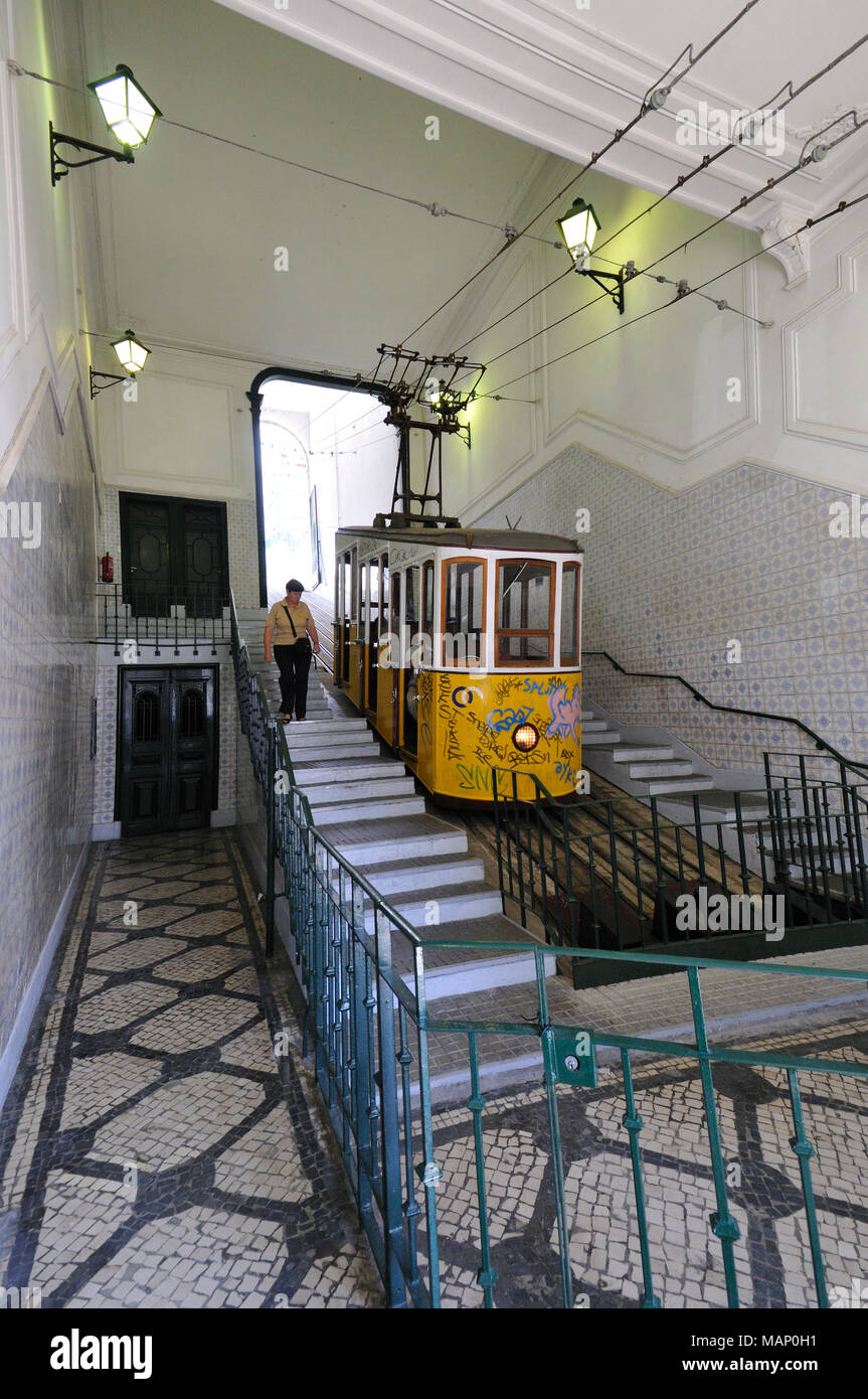 Bica distretto e tram. Lisbona, Portogallo Foto Stock
