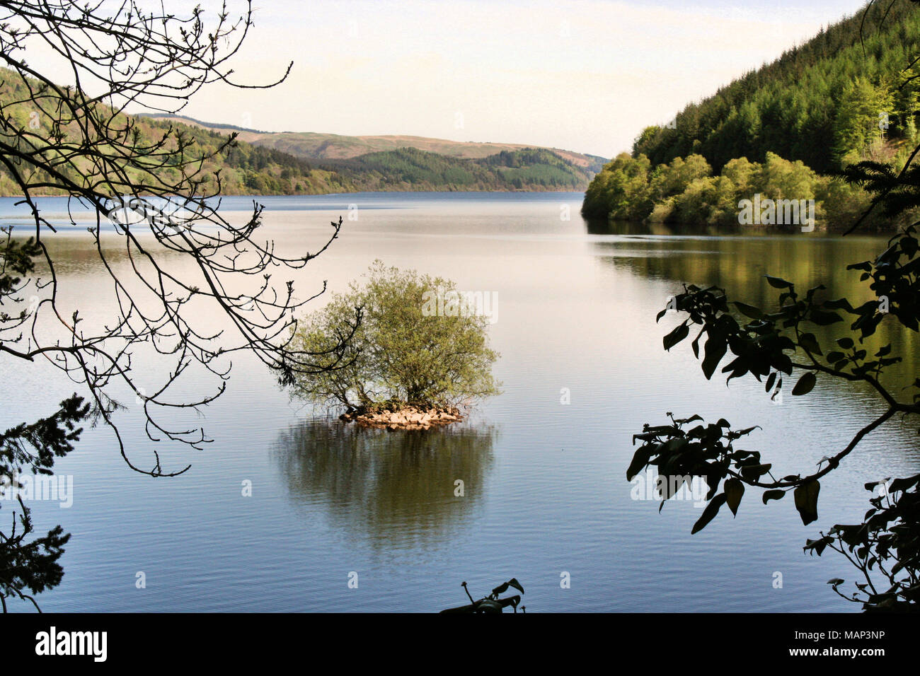 Una vista di Lake Vyrnwy in Galles Foto Stock