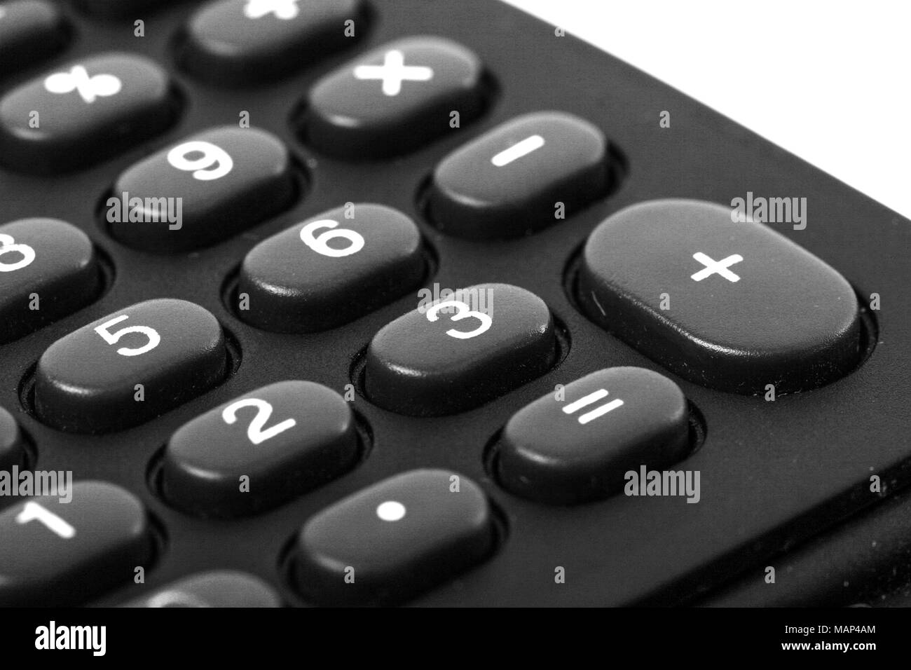 Immagine di una calcolatrice nero, macro shot Foto Stock