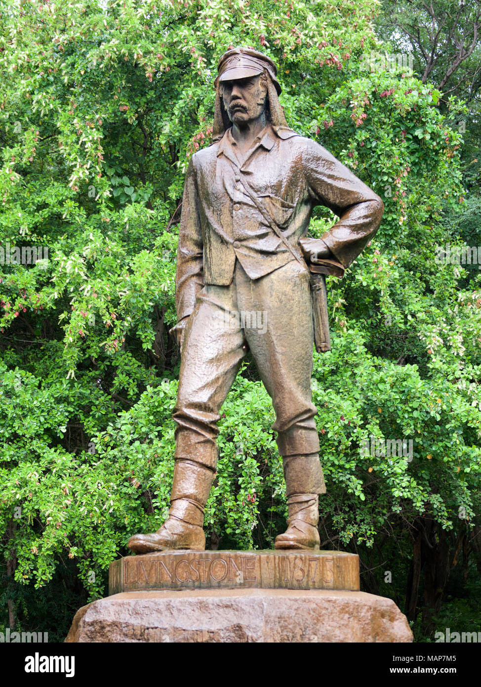 David Livingstone Memorial statua, Victoria Falls, Zimbabwe Foto Stock