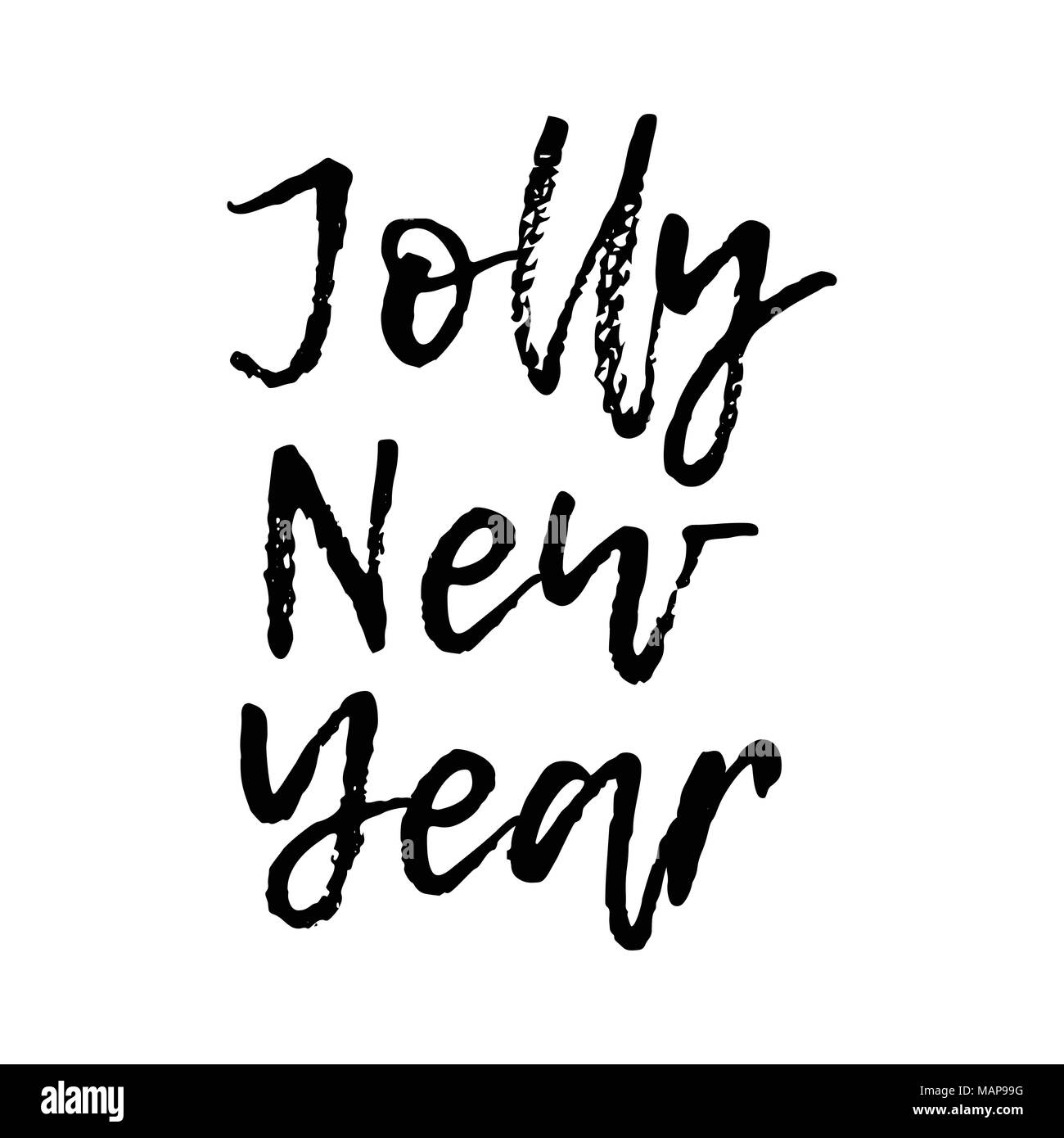 Merry Christmas card con la calligrafia Jolly Anno Nuovo. Modello per i messaggi di saluto, congratulazioni, inaugurazione della Casa Nuova poster, inviti, foto le sovrapposizioni. Vect Illustrazione Vettoriale