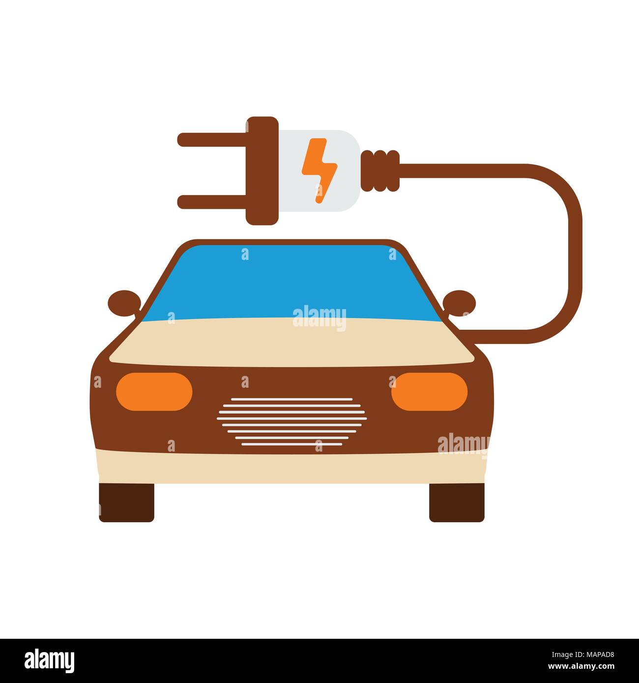 Auto elettrica icona. Etichetta energetica per il Web su sfondo bianco. Appartamento illustrazione vettoriale. Illustrazione Vettoriale