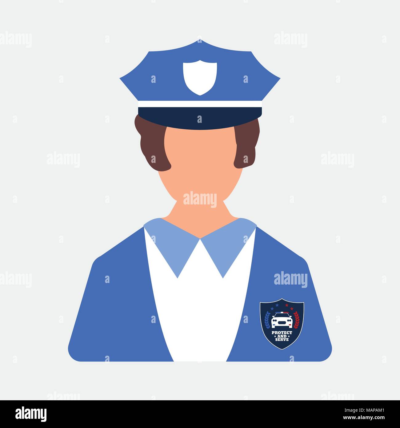 Lavoratore di polizia icona. Lavoratore di sesso femminile. In stile cartone animato. Illustrazione Vettoriale. Illustrazione Vettoriale