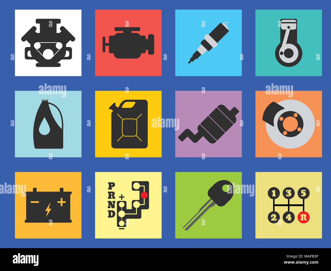 12 Service Car Icona piatta. Illustrazione Vettoriale Illustrazione Vettoriale