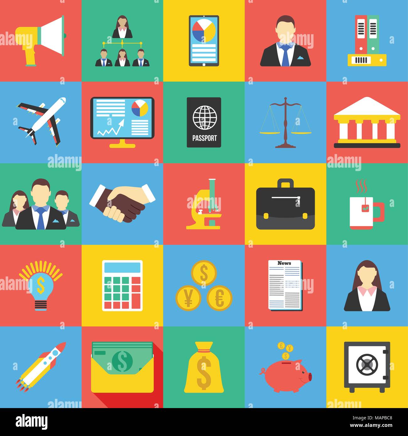 Set di 25 icona azienda concept per il web e la progettazione dell'interfaccia utente. Appartamento illustrazione vettoriale. Illustrazione Vettoriale