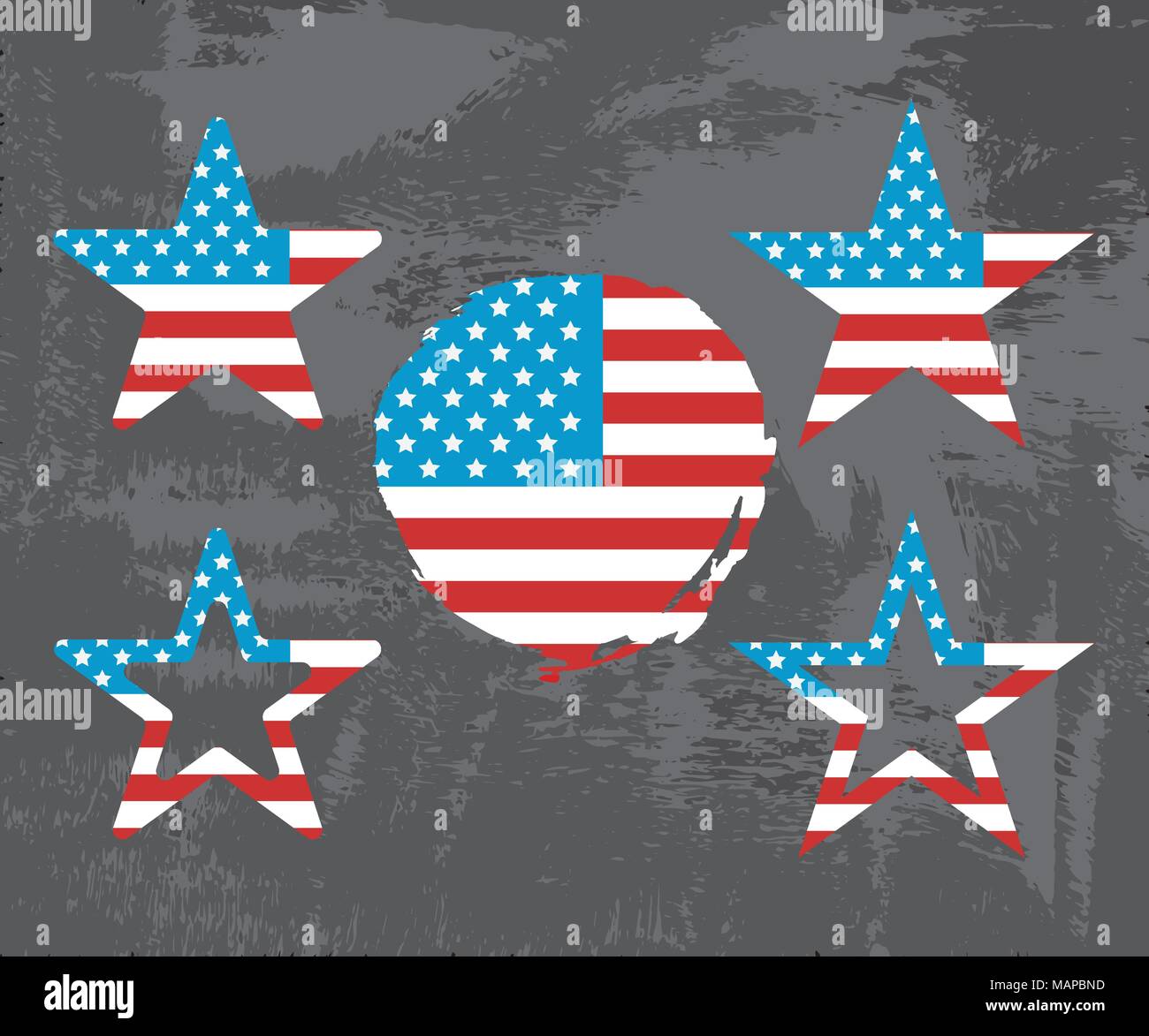 Bandiera degli Stati Uniti su sfondo nero. Stelle e a forma di cerchio. Illustrazione Vettoriale. Illustrazione Vettoriale