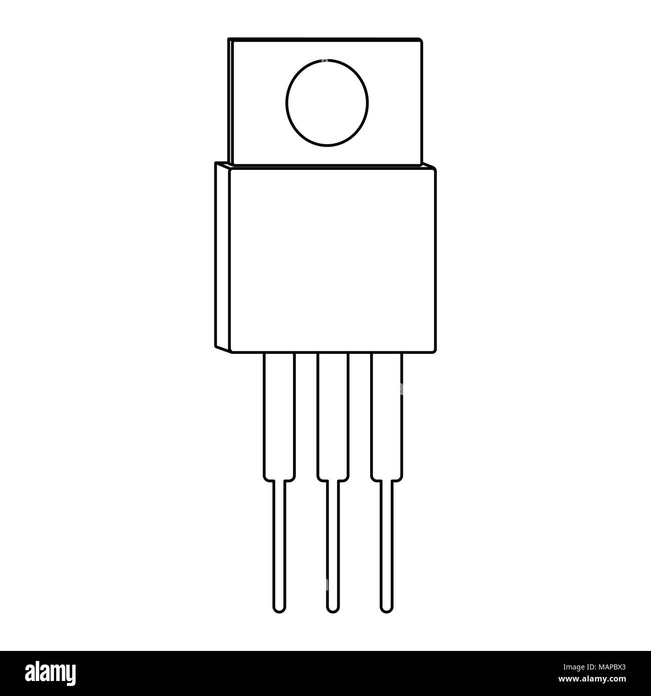 Transistore icona di contorno. Illustrazione Vettoriale. Illustrazione Vettoriale