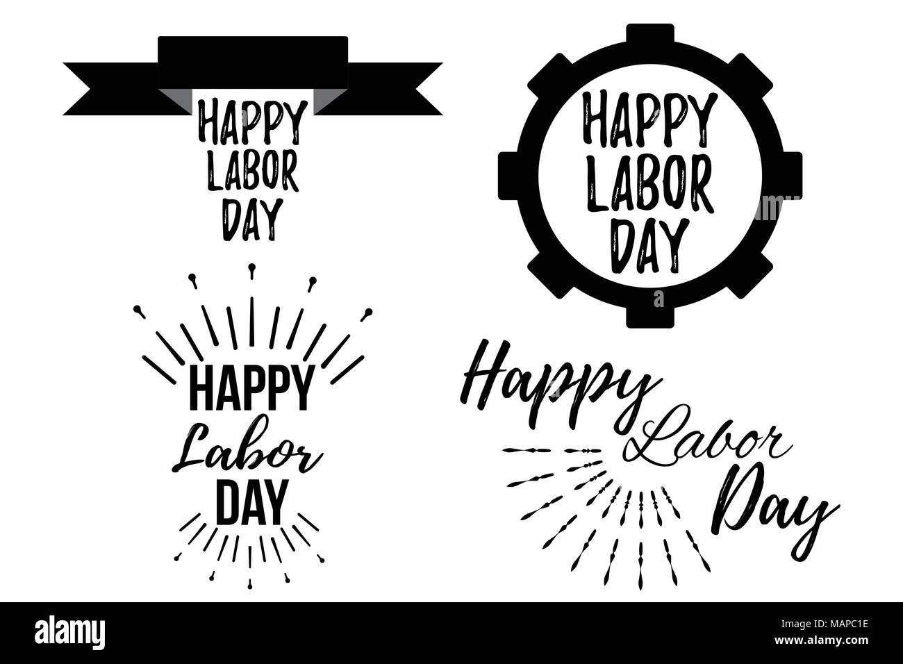 Set di Happy Labor Day banner e la carta regalo. La giornata del lavoro segno Poster su sfondo bianco. Illustrazione Vettoriale. Illustrazione Vettoriale