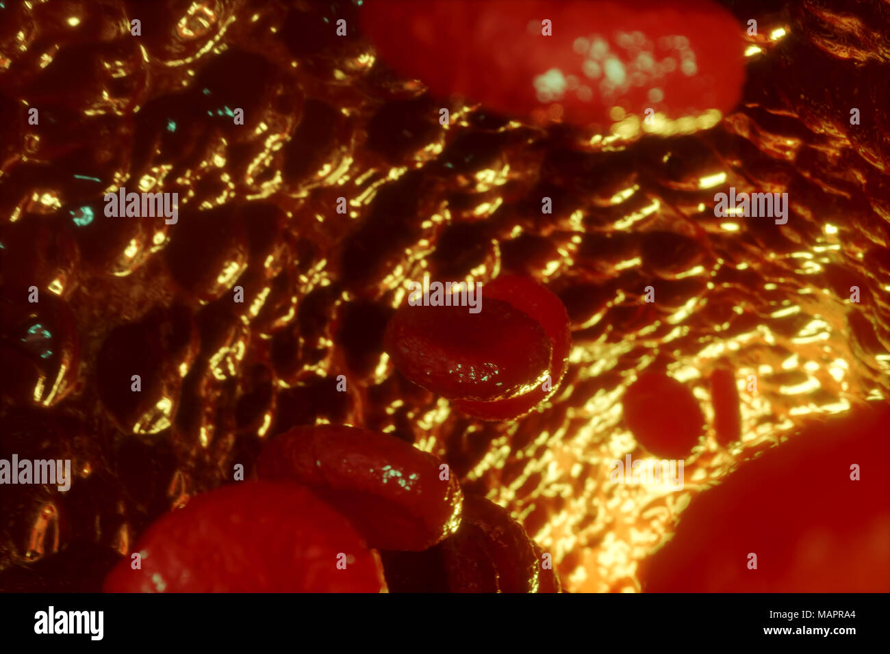 3d illustrazione di cellule rosse del sangue in movimento entro il corpo, all'interno della vena. Il concetto di medicina per le vostre presentazioni Foto Stock