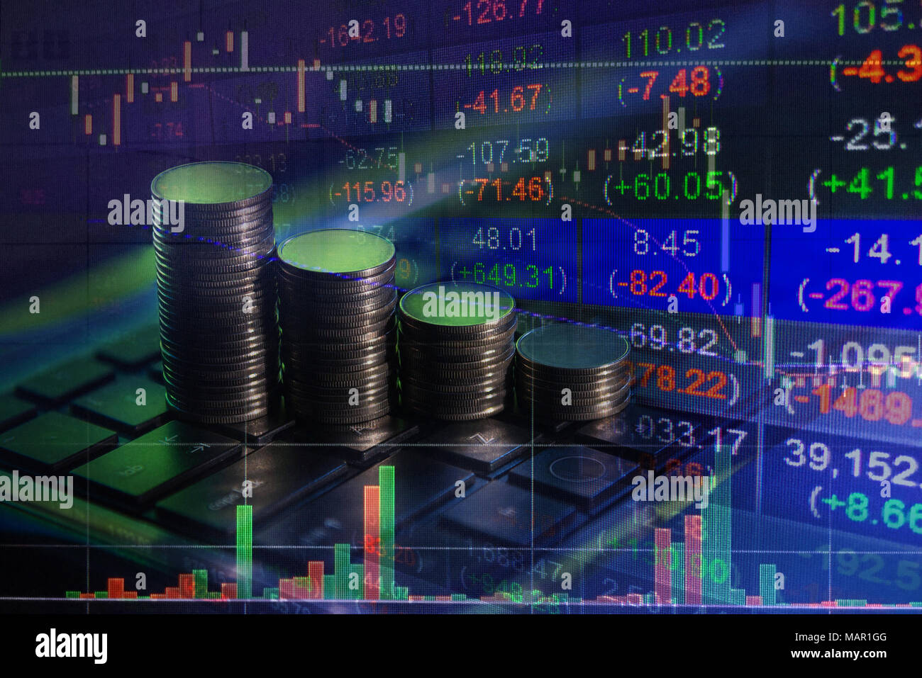 Finanziari mercato stock exchange, business report concetto sfondo Foto Stock