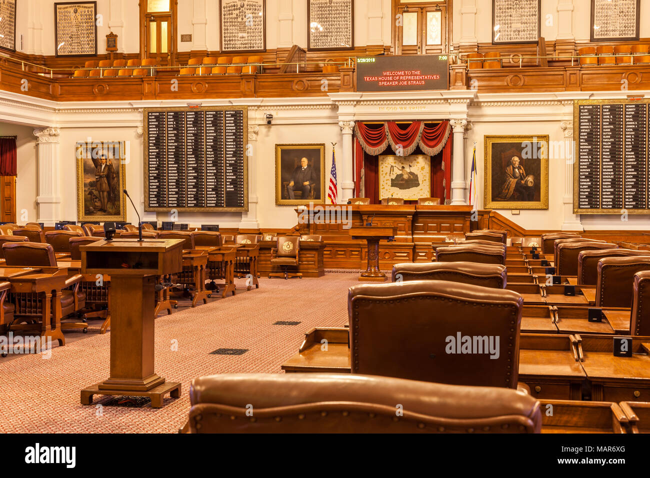 AUSTIN, Texas - 28 Marzo 2018 - La Casa della Camera dei rappresentanti del Campidoglio dello Stato del Texas è un edificio situato nel centro di Austin Foto Stock