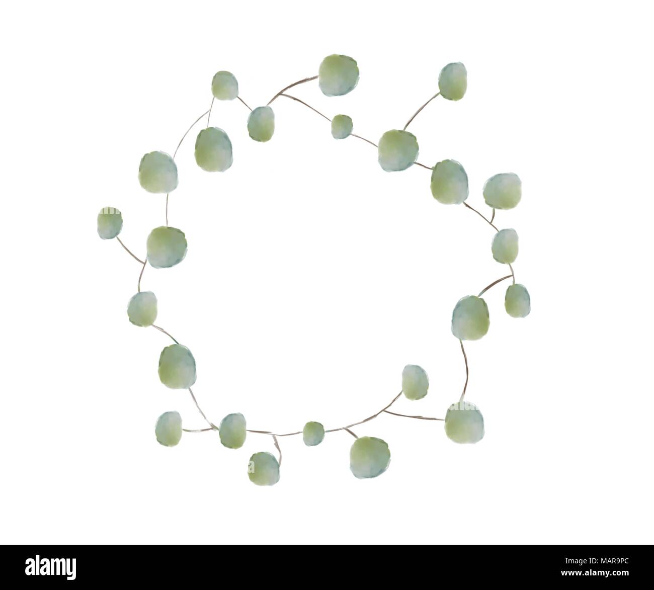 Ghirlanda Botanial con foglie verdi. Illustrazione ad acquerello con copia spazio. Foto Stock