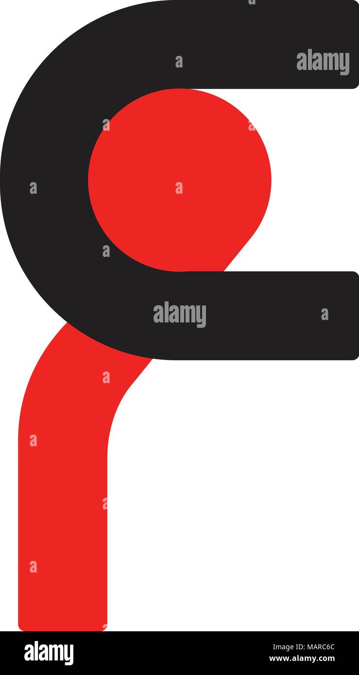 Font inglese lettera maiuscola F f logo Logo - latino moderno font grassetto alfabeto, lettere maiuscole e numeri. Vettore, due colori - rosso e nero. Illustrazione Vettoriale