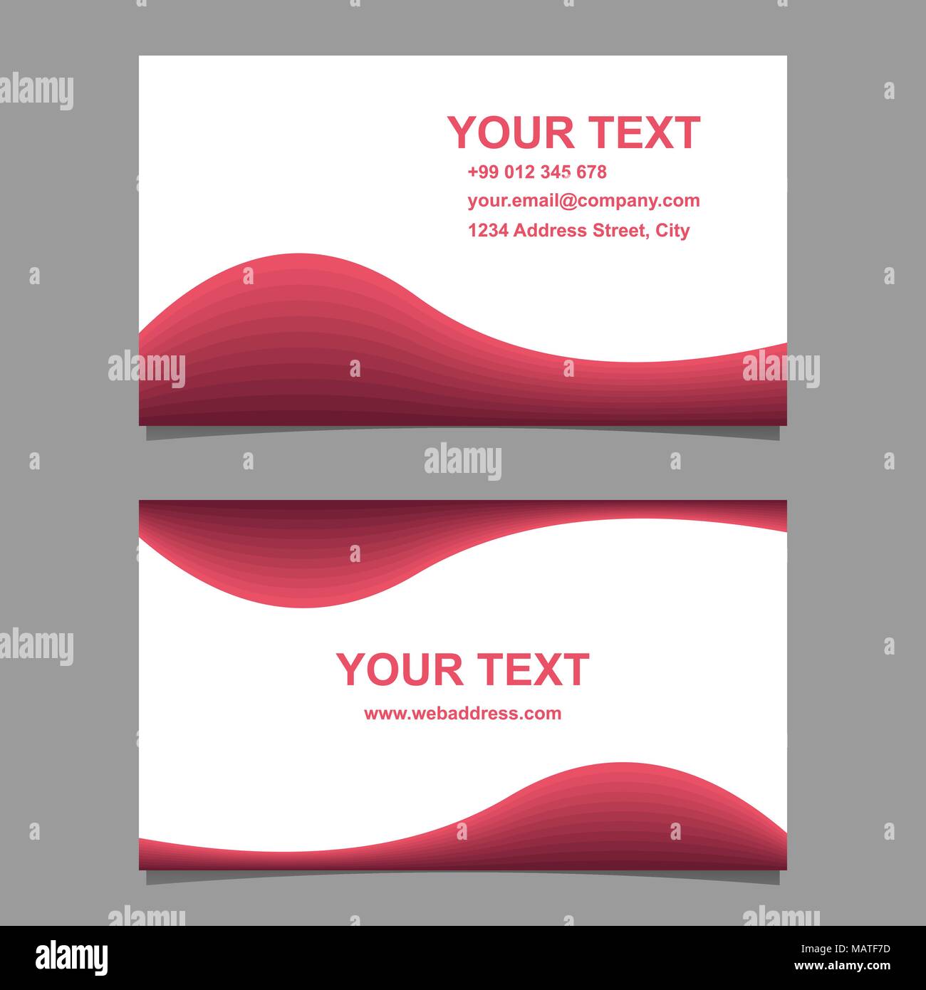 Red wave design business card impostato Illustrazione Vettoriale