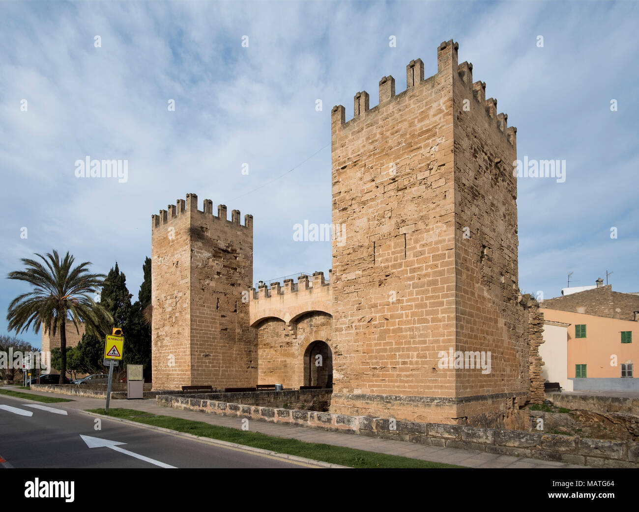 Maiorca Alcudia, Porta de Sant Sebastia, Feldseite Foto Stock