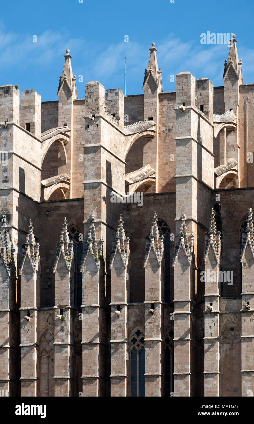 Mallorca, Palma de Mallorca, Kathedrale La Seu, Südseite Strebewerk mir Foto Stock