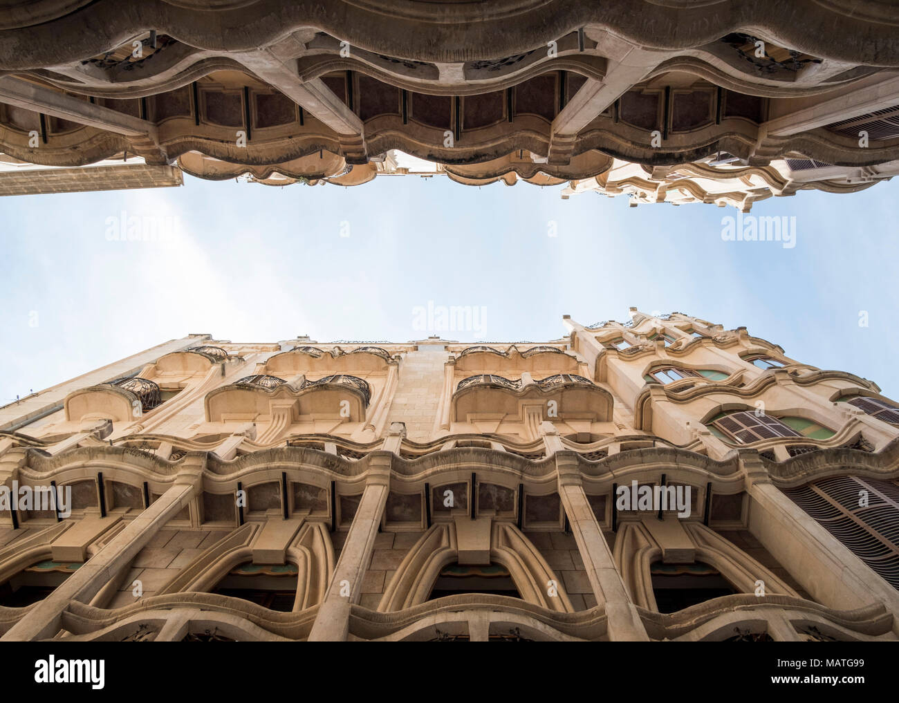 Mallorca, Palma de Mallorca, Placa Mercat Doppelhaus può Casasayas, 1908-1911 von Francesc Roca im erbaut Modernisme-Stil Foto Stock