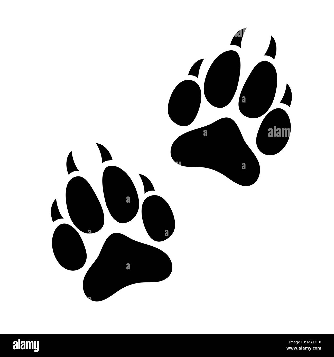 Zampa animale stampa cane o gatto artigliato, silhouette impronte di un animale, icona di Piana, logo, tracce nere isolati su sfondo bianco Illustrazione Vettoriale