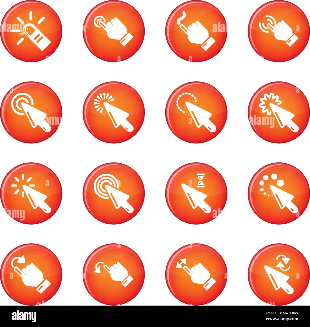 Mano fare clic su set di icone vettore rosso Illustrazione Vettoriale