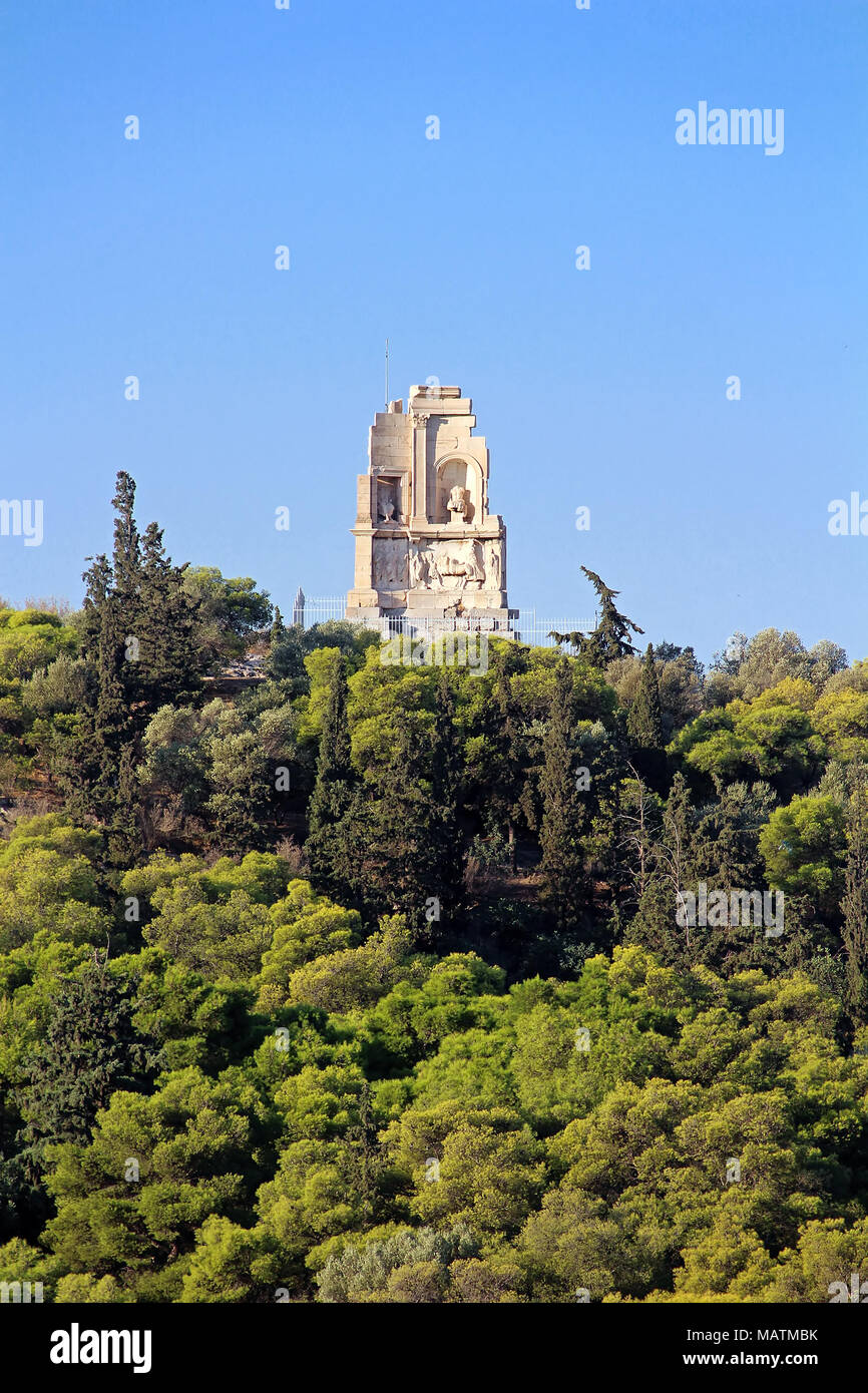 Philopappus hill e il monumento a Atene, Grecia Foto Stock