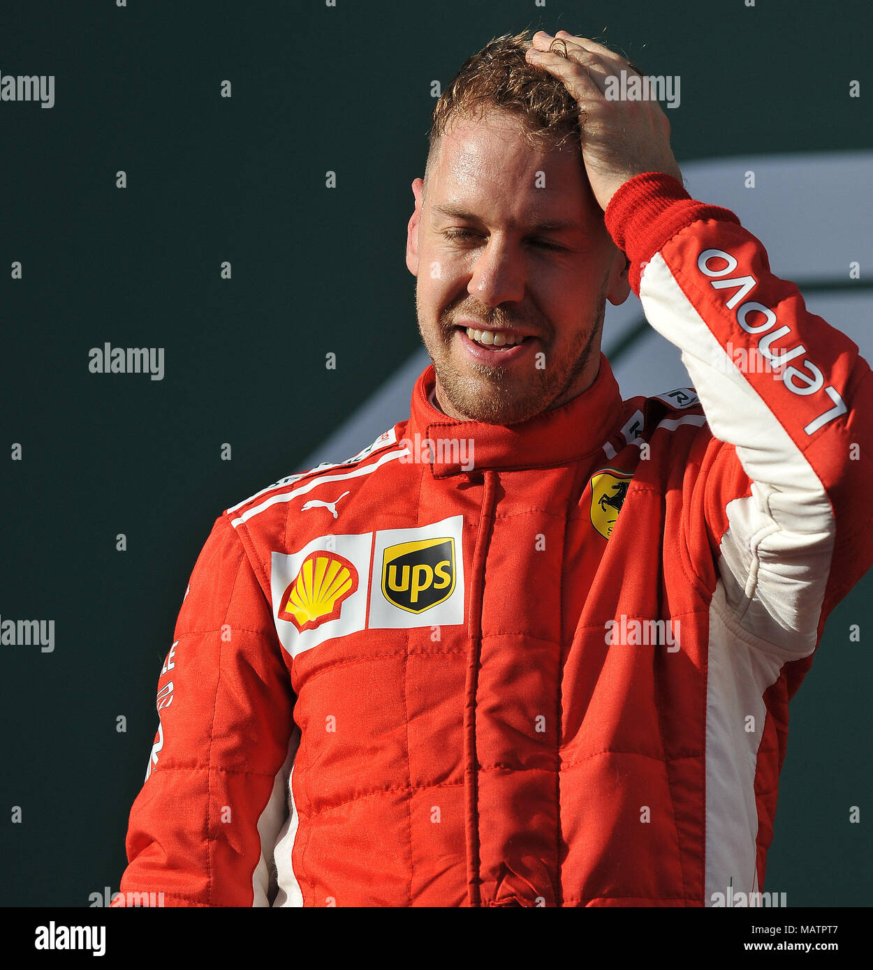 Gara vincitore Sebastian Vettel della Scuderia Ferrari. Il giorno 4, il giorno di gara del 2018 Formula 1 Rolex Australian Grand Prix che si svolgerà sul circuito di Albert Park di Melbourne, Victoria il 25 marzo 2018. Foto Stock