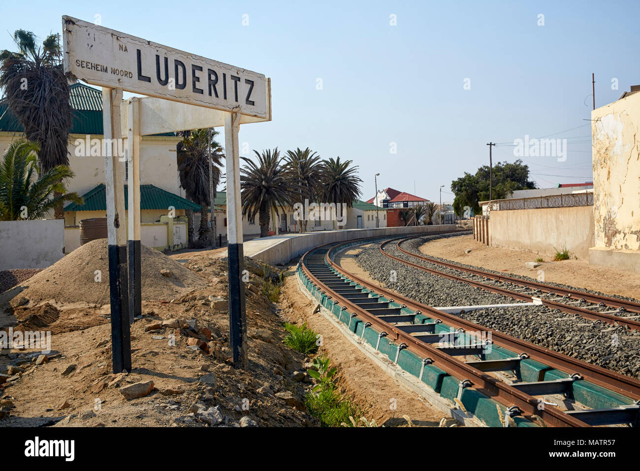 Segno Luderitz Luderitz alla stazione dei treni di Luderitz, Namibia, Africa Foto Stock