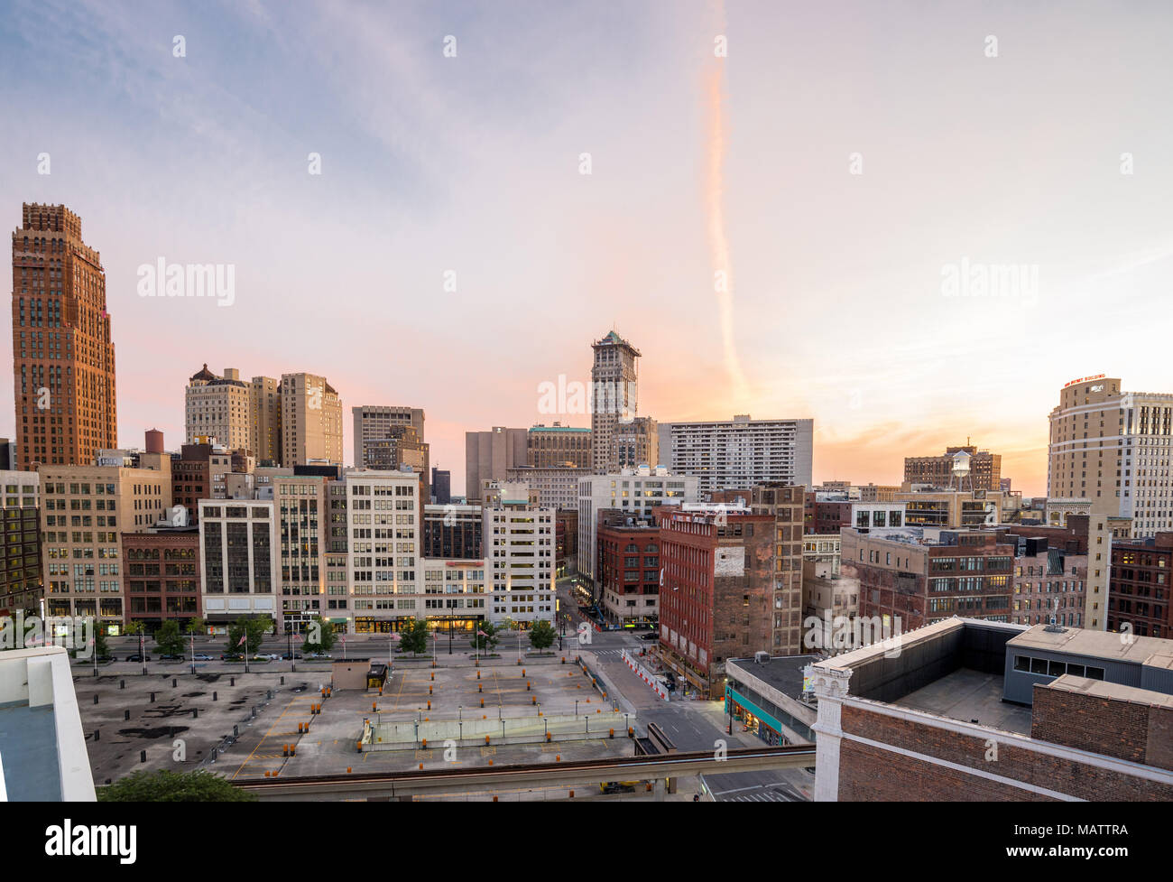 Vista del centro di Detroit, Stati Uniti d'America da sopra Foto Stock