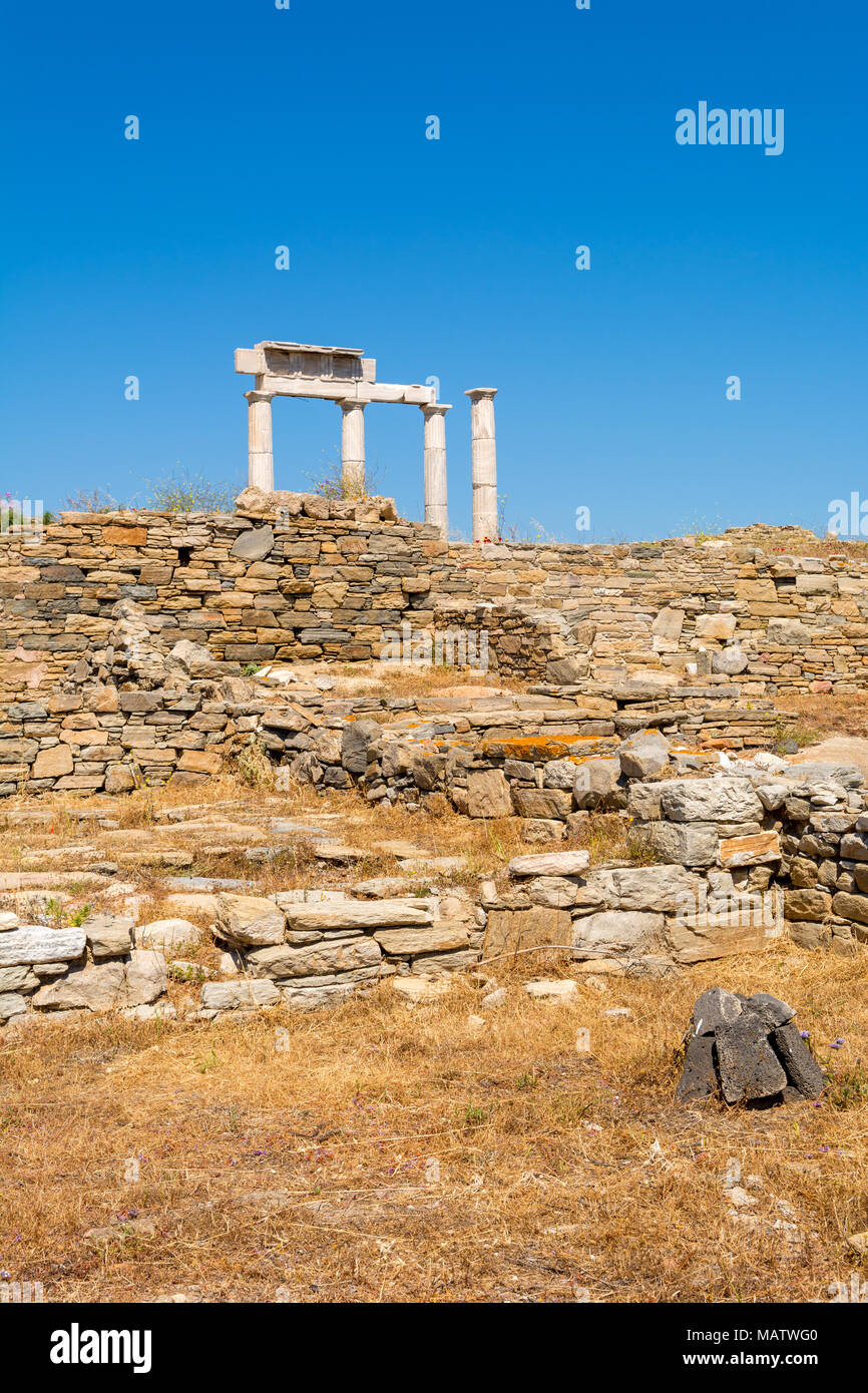 Il Tempio di Apollo rovine nel sito archeologico di Isola di Delos, Cicladi Grecia Foto Stock